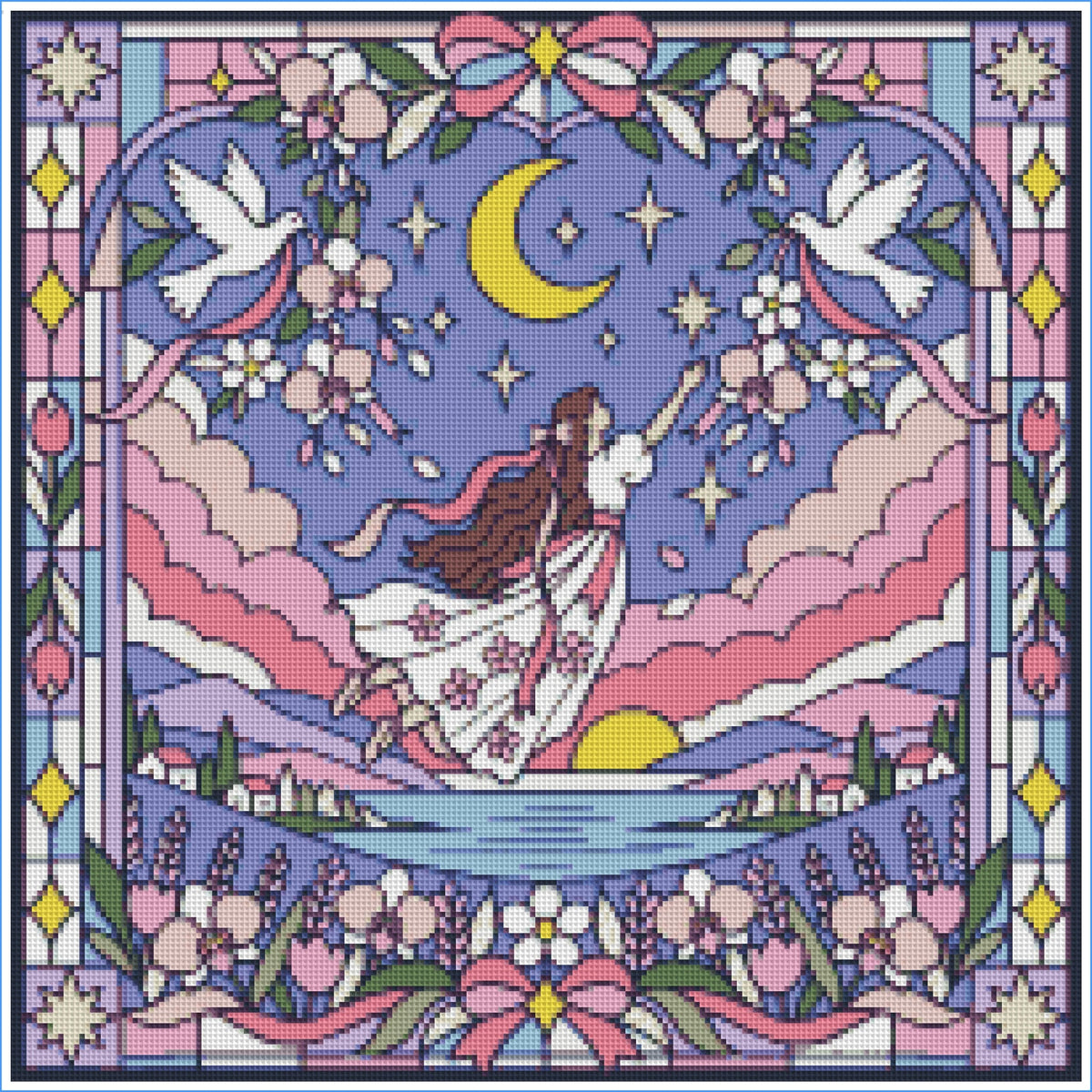 Pink Clouding Star Girl by Textile Bakery – Diamond Art Kit (50x50cm)