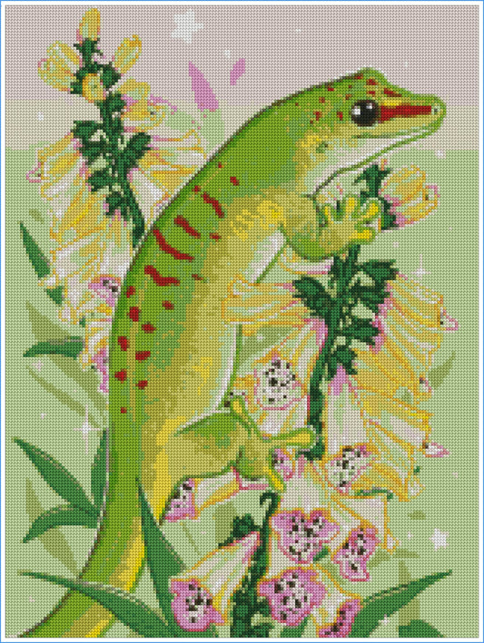 Foxglove Day Gecko by Angelxbeans- Diamond Art Kit (45x60cm, Round Drill)