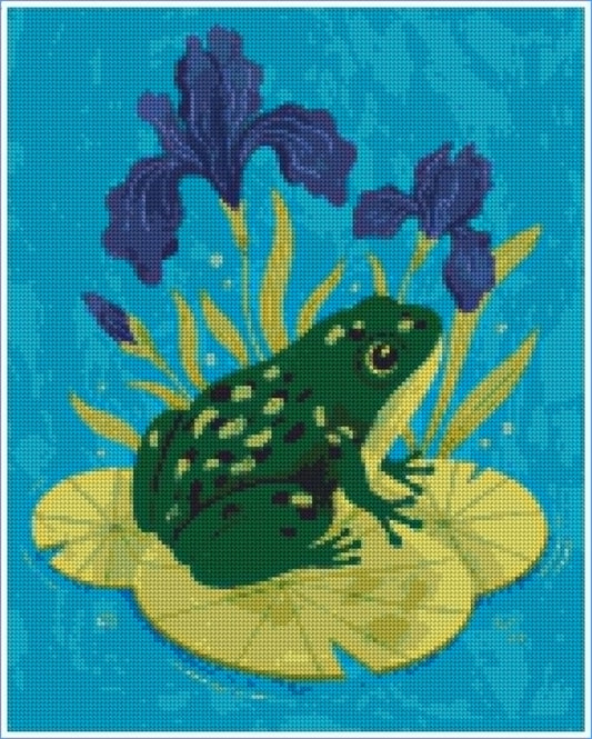 Frog & Blue Irises-Art by Leysan Shayak- Diamond Art Kit (40x50cm, Square Drill)