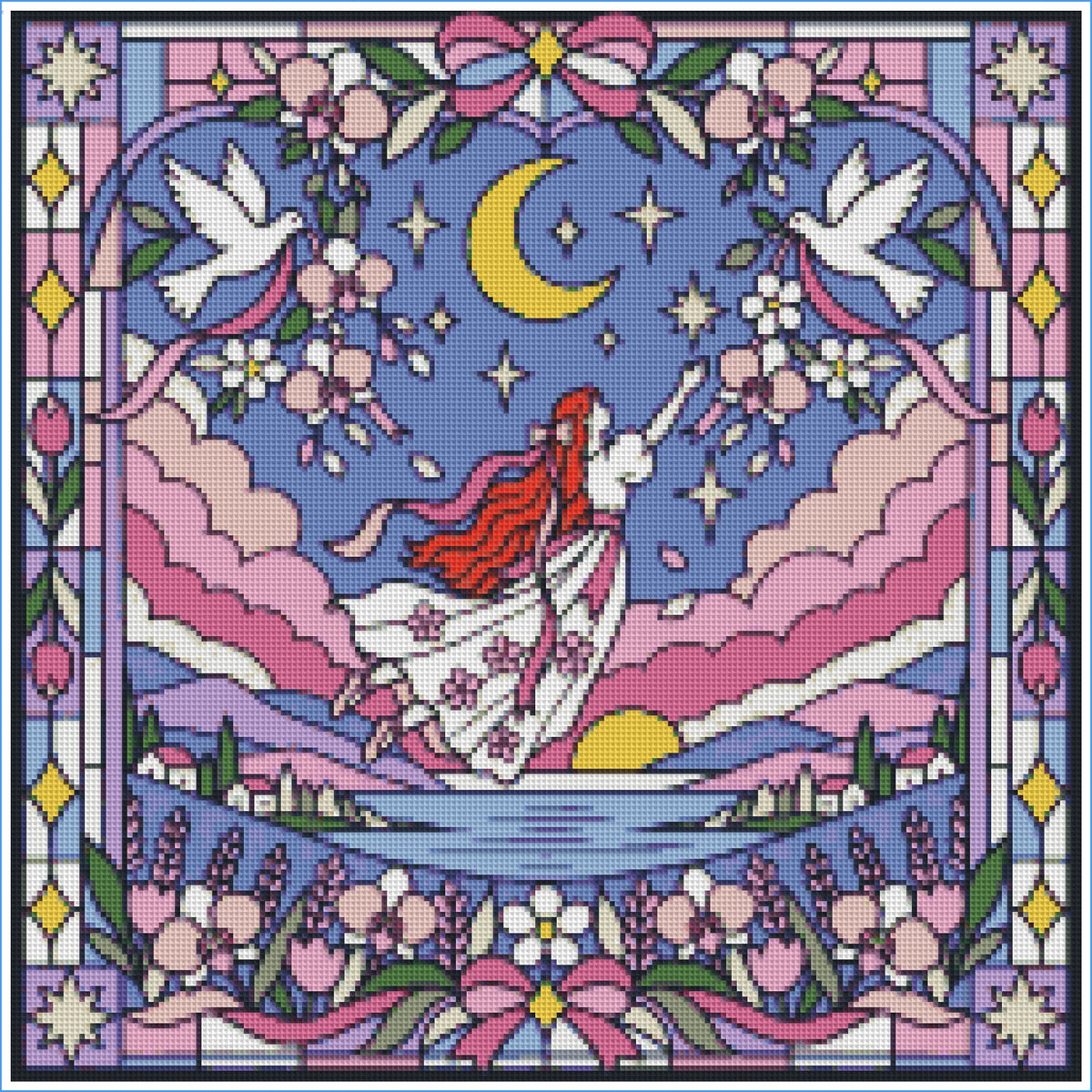 Pink Clouding Star Girl by Textile Bakery – Diamond Art Kit (50x50cm)