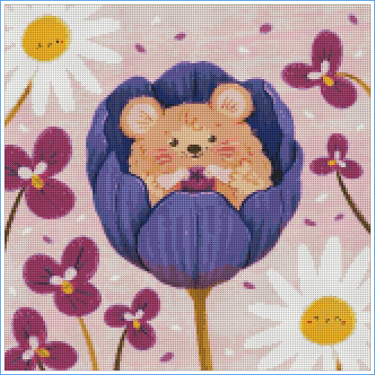 Tiny Tulip Mouse by Ellie Ohnora – Diamond Art Kit (40x40cm, Square Drill)
