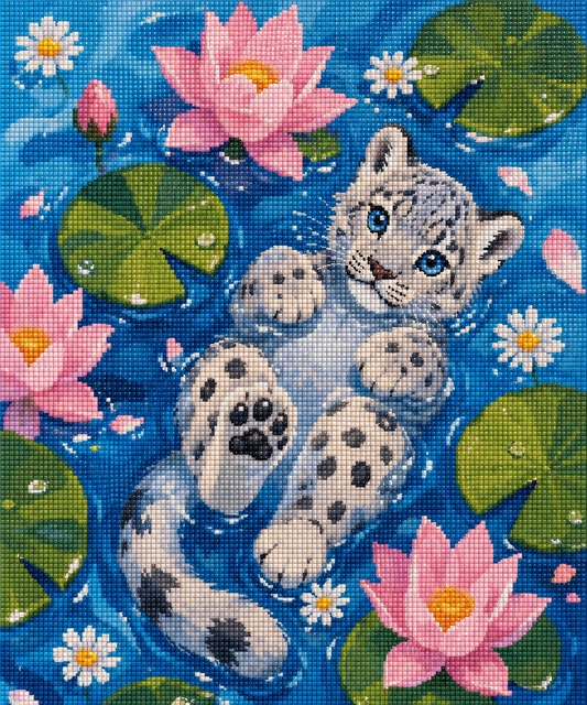 Lotus Lagoon Leopard– Diamond Art Kit (50x60cm, Square Drill)