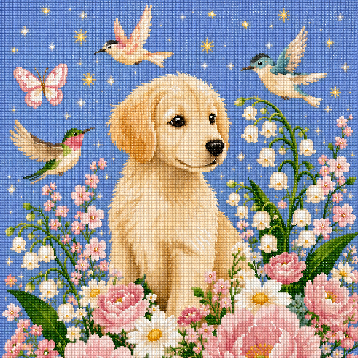 Golden Garden Pup- Diamond Art Kit (50x50cm, Square Drill)