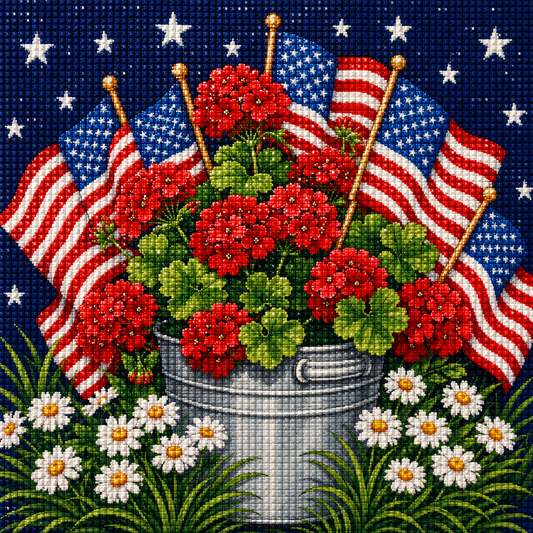 Patriotic Porch Blooms- Diamond Art Kit (40x40cm, Round Drill)