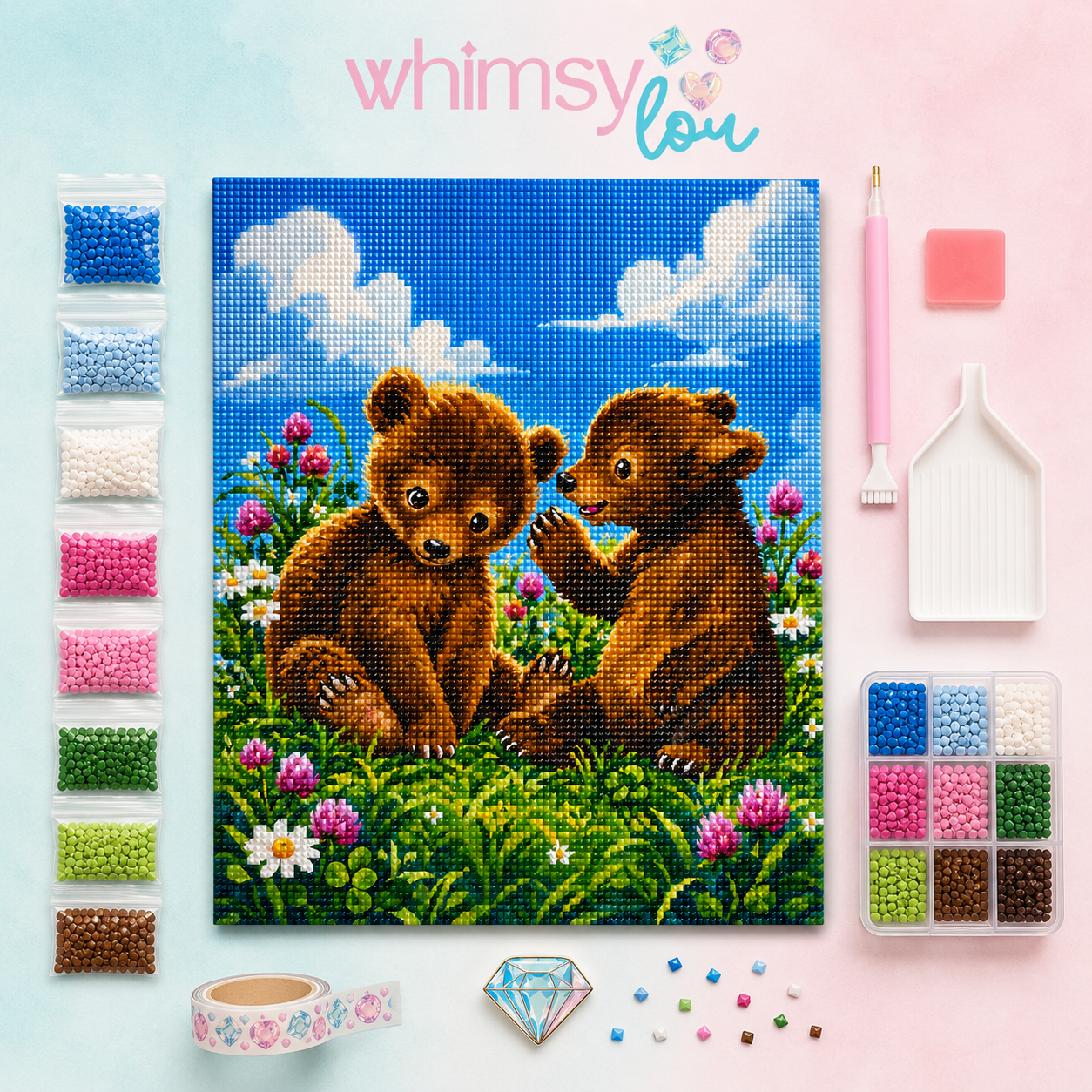 Little Bear Picnic- Diamond Art Kit (40x50cm, Square Drill)