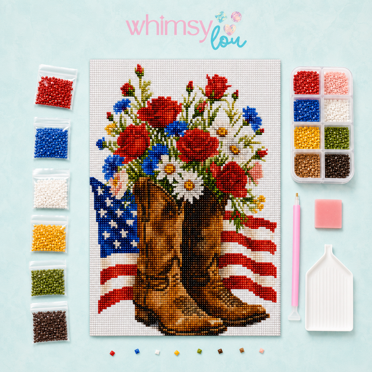 Brave Blooms & Boots- Diamond Art Kit (40x60cm, Square Drill)
