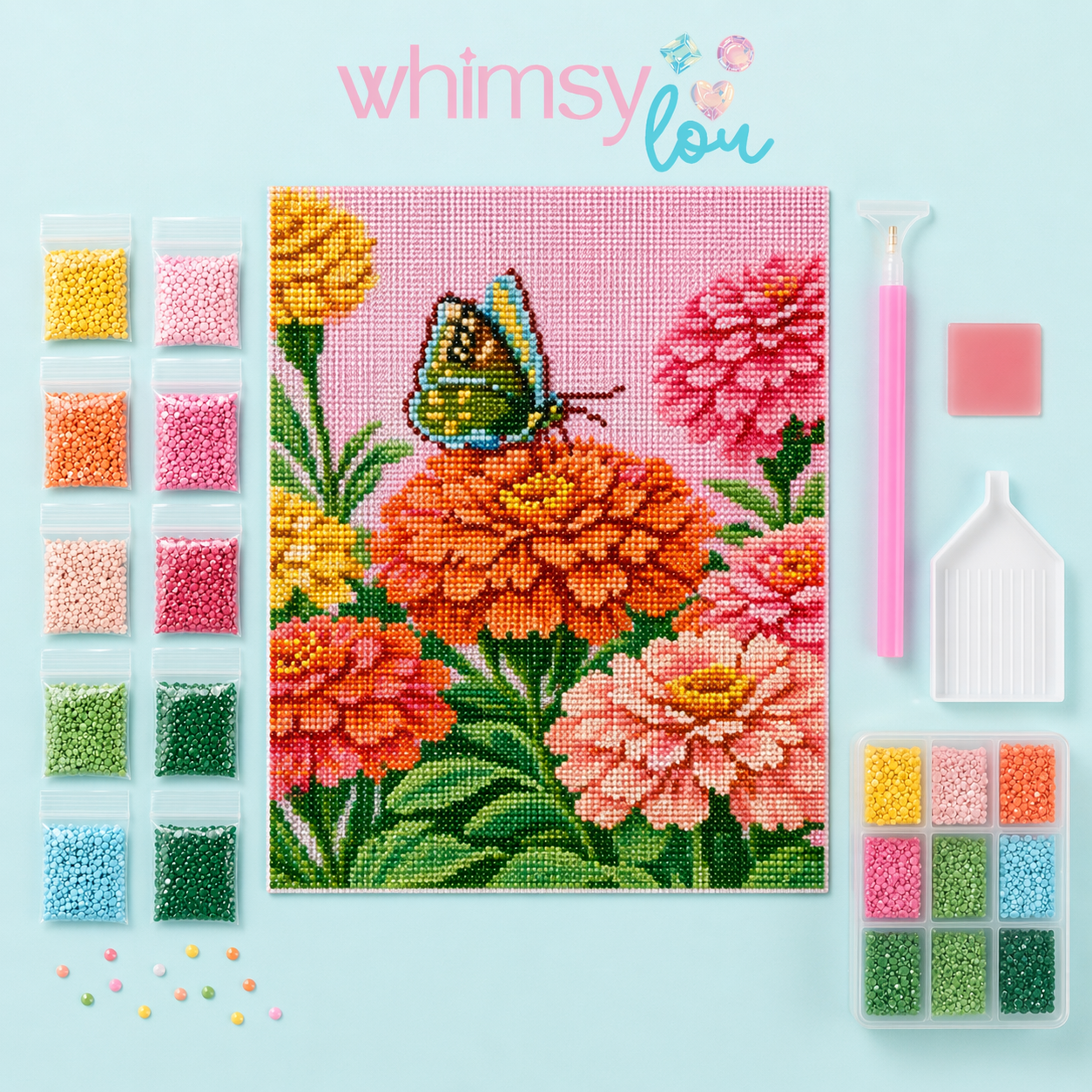 Zinnia Daydream- Diamond Art Kit (40x50cm, Round Drill)