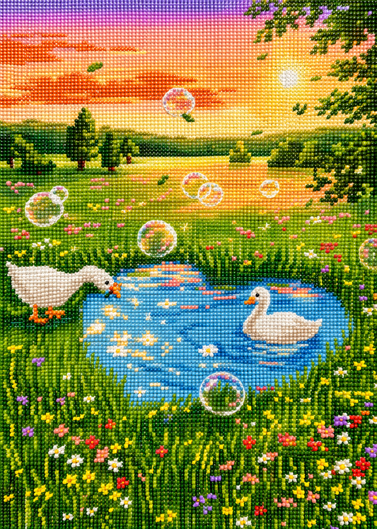 Golden Meadow Pond- Diamond Art Kit (50x70cm, Square Drill)