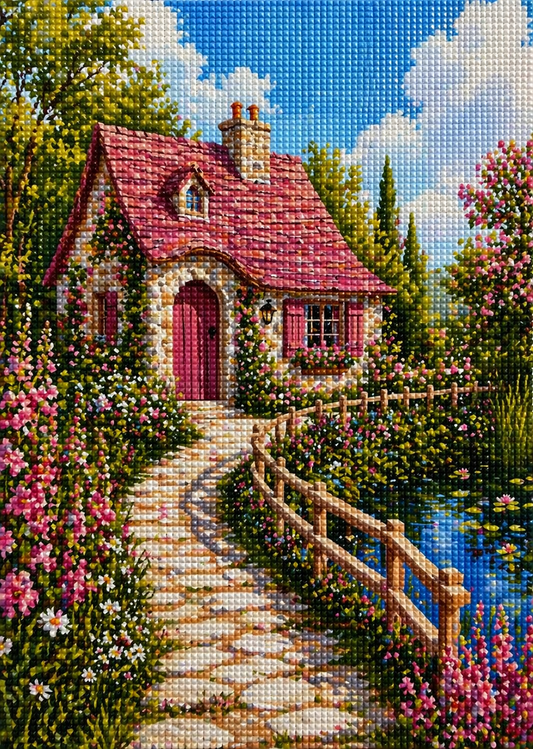 Floral Haven Cottage- Diamond Art Kit (50x70cm, Square Drill)