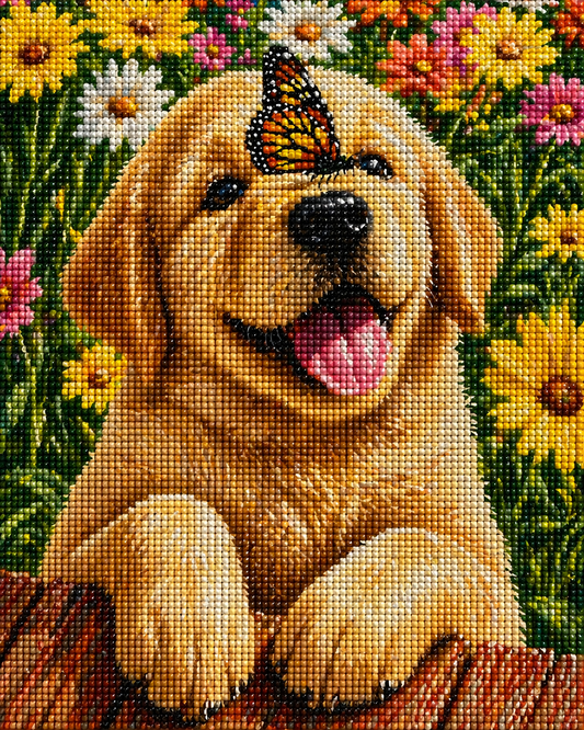 Petals & Puppy Love- Diamond Art Kit (40x50cm, Square Drill)