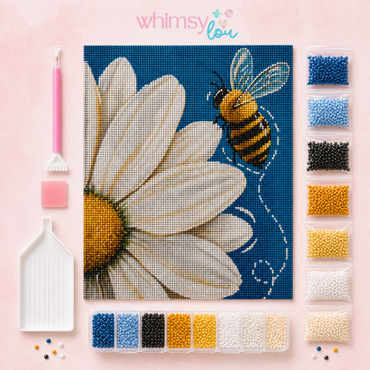 Sunny Daisy Bee- Diamond Art Kit (40x50cm, Round Drill)