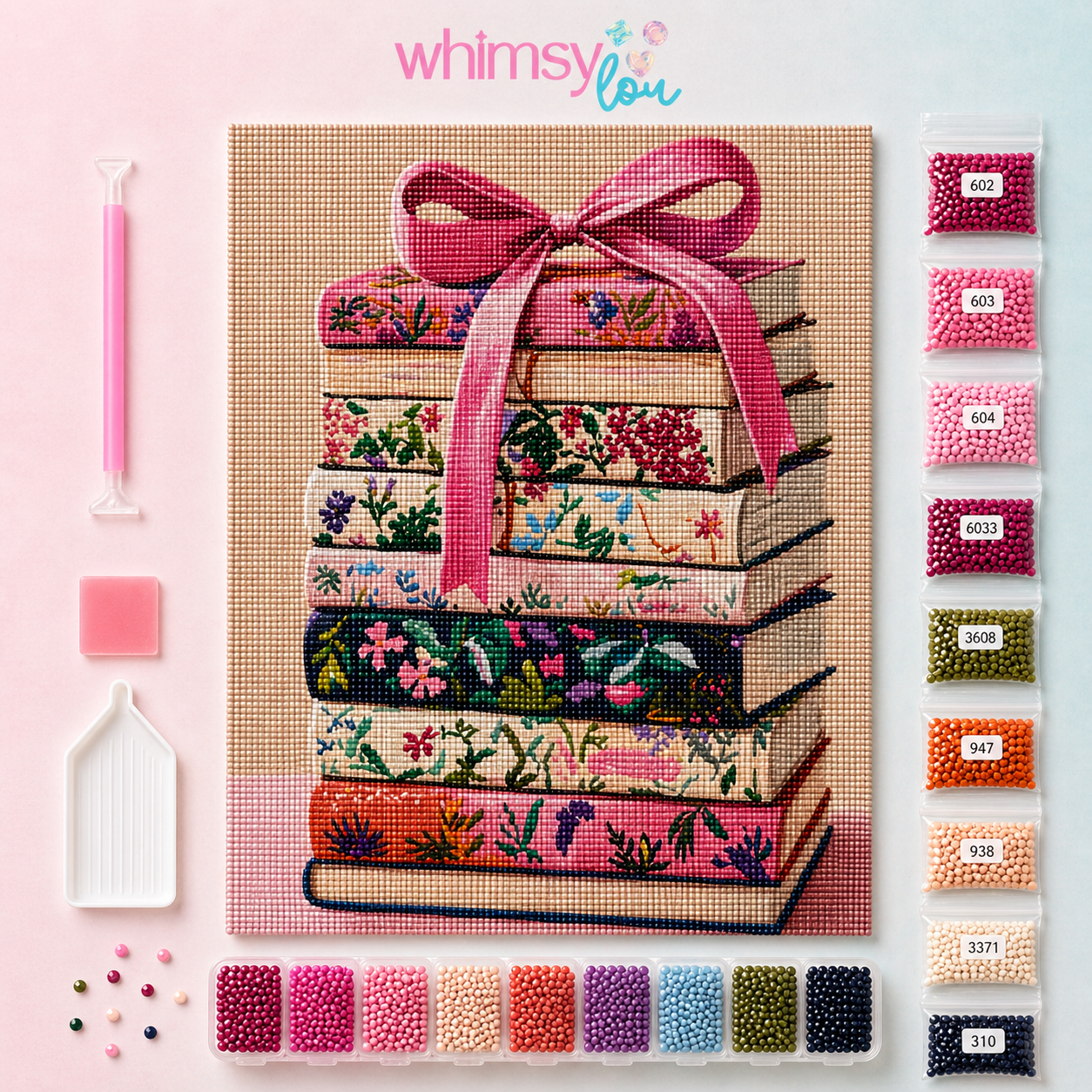 Blush Library Stack- Diamond Art Kit (40x50cm, Square Drill)