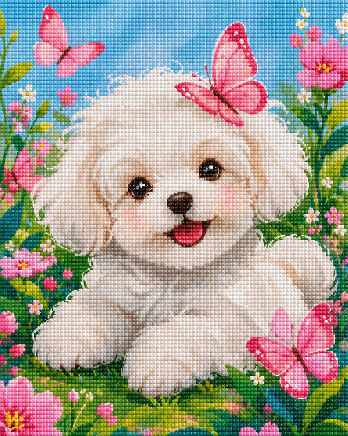 Sweet Meadow Maltese- Diamond Art Kit (40x50cm, Square Drill)
