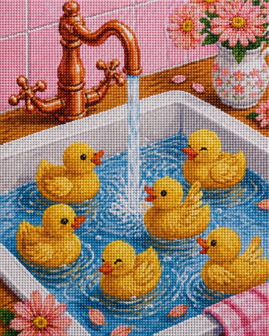 Duckling Wash Day- Diamond Art Kit (40x50cm, Round Drill)