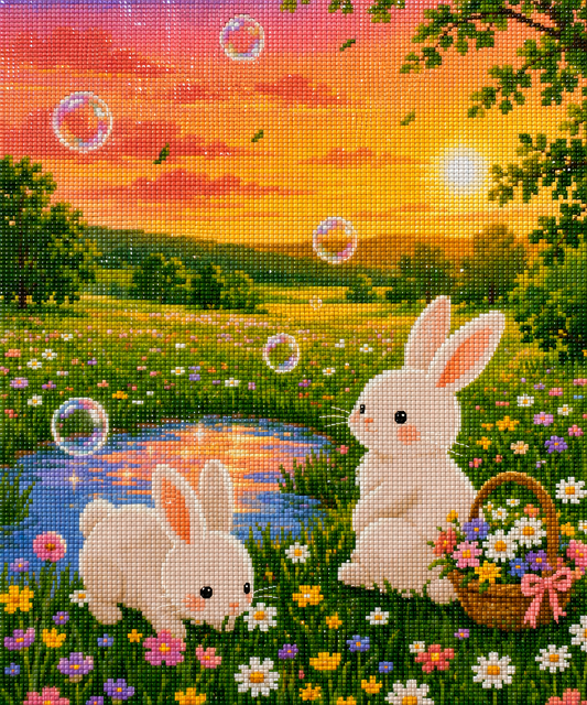 Sunset Bunny Meadow– Diamond Art Kit (50x60cm, Square Drill)