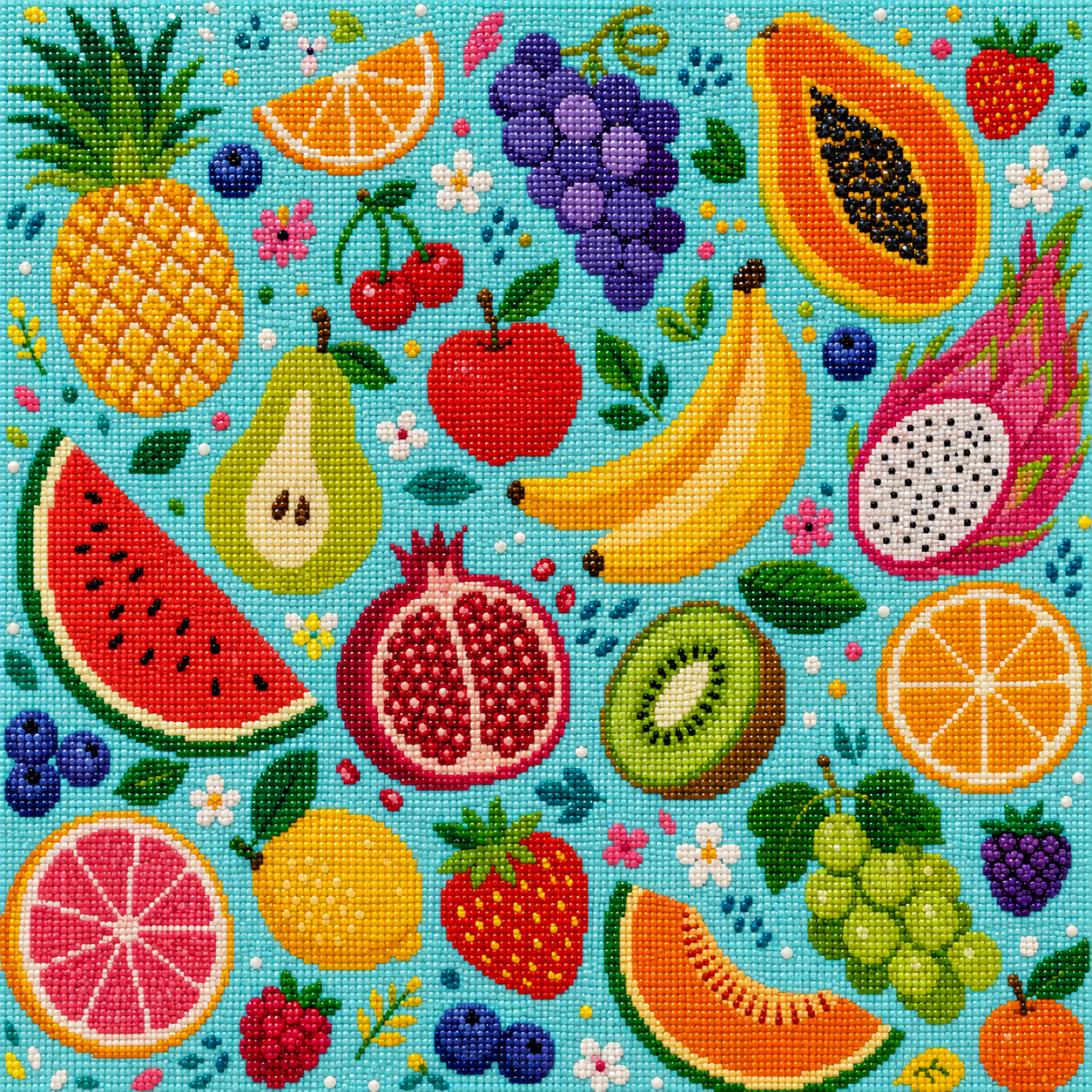 Tutti Frutti Picnic- Diamond Art Kit (40x40cm, Round Drill)