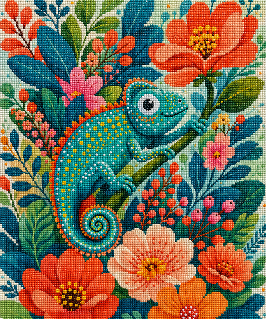 Garden Chameleon– Diamond Art Kit (50x60cm, Round Drill)