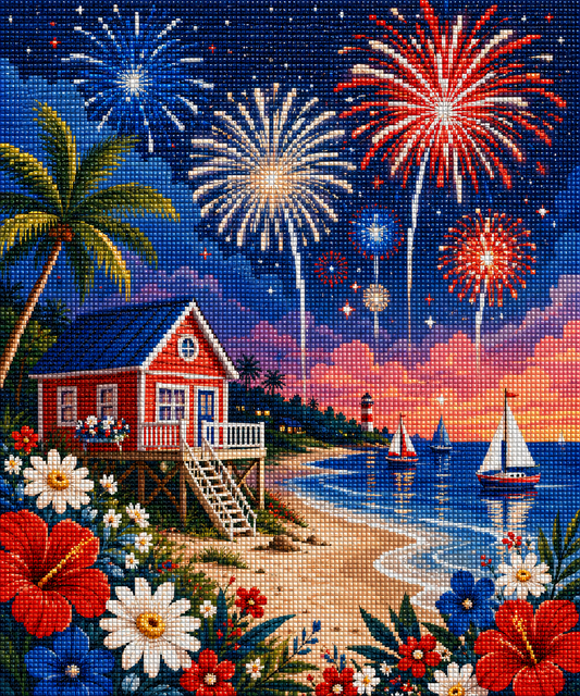 Fireworks by the Shore – Diamond Art Kit (50x60cm, Square Drill)