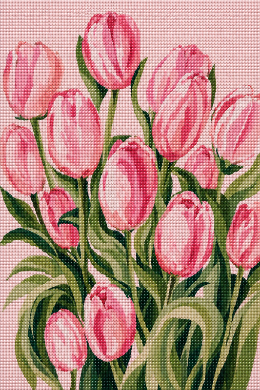 Blushing Tulips- Diamond Art Kit (40x60cm, Round Drill)