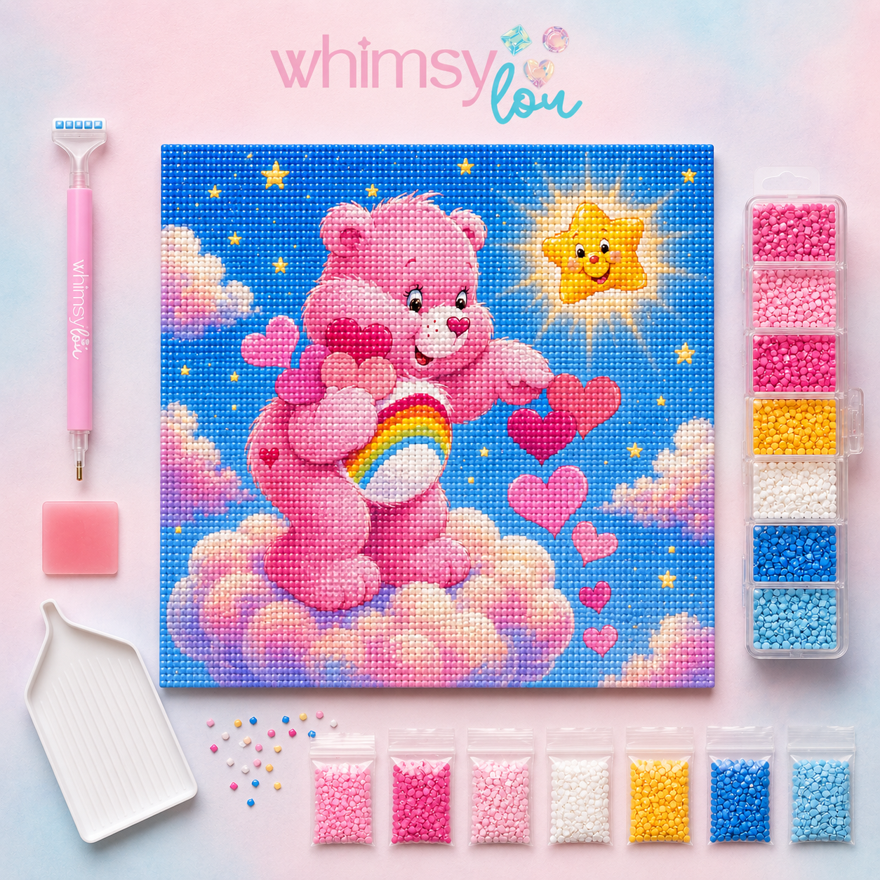 Rainbow Cheer Bear- Diamond Art Kit (50x50cm, Square Drill)