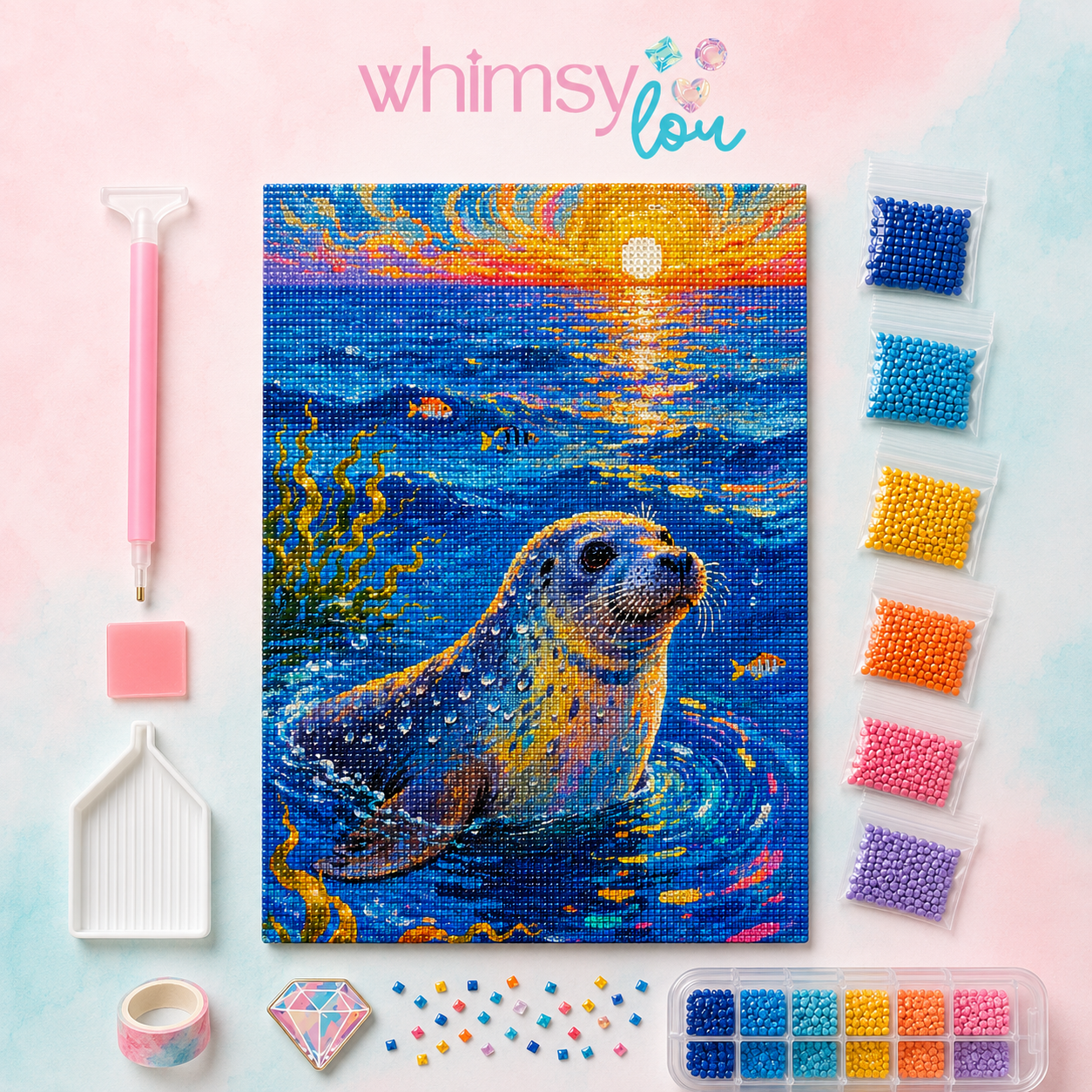 Sunset Seal Shores- Diamond Art Kit (40x60cm, Square Drill)