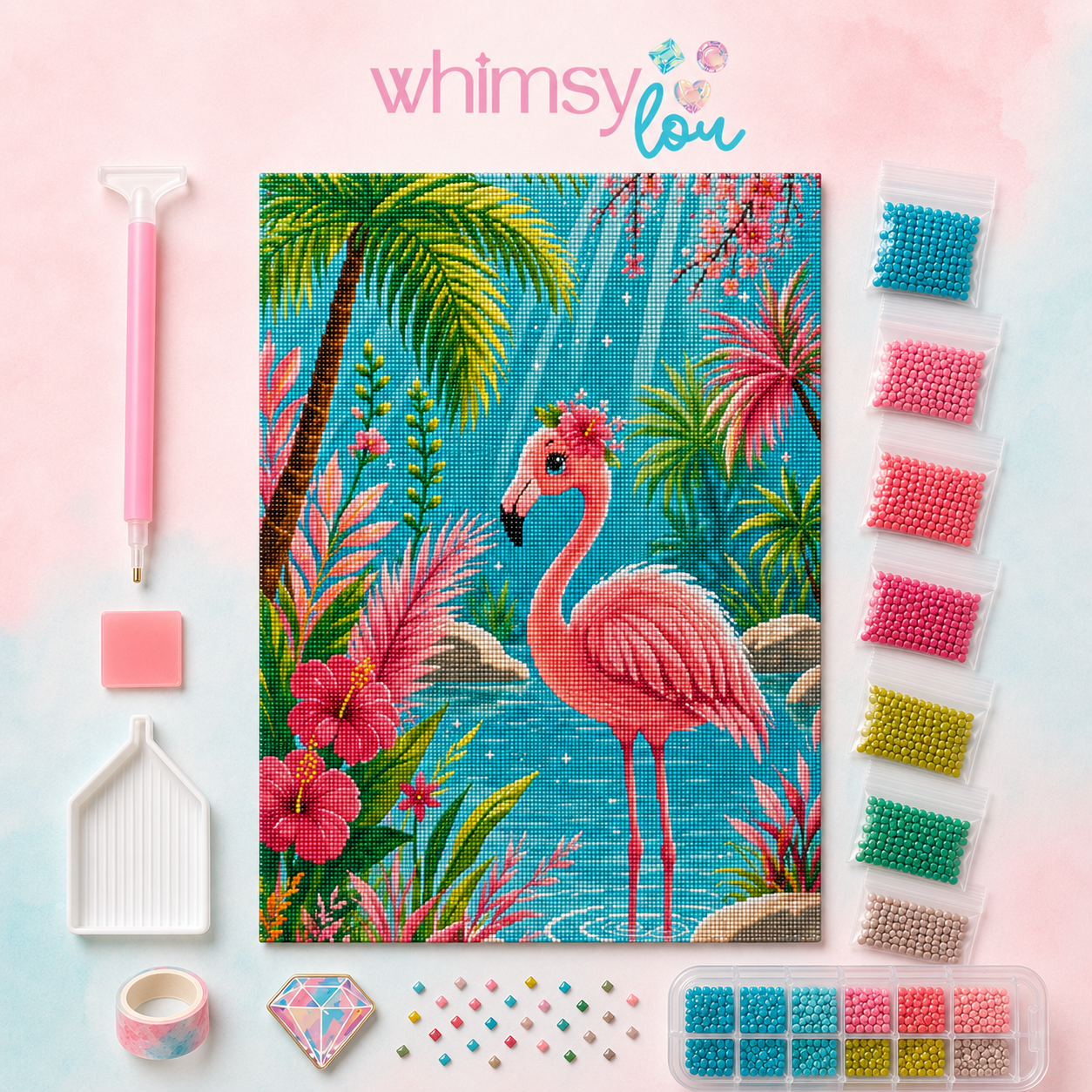 Blossom Bay Flamingo- Diamond Art Kit (40x60cm, Square Drill)