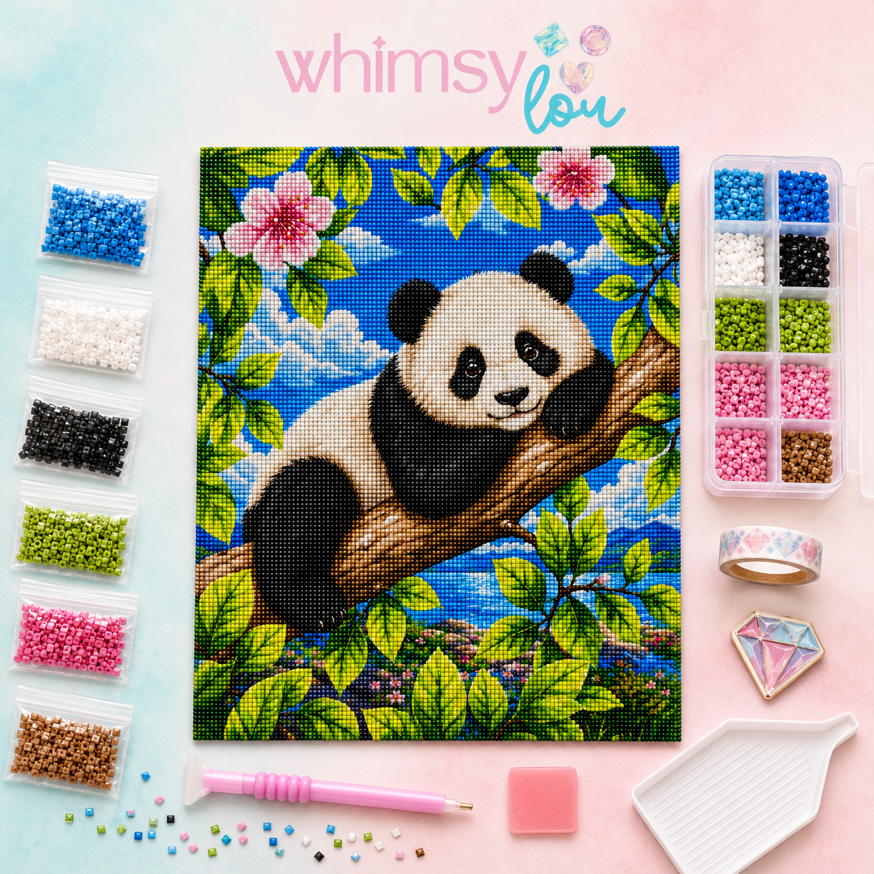 Panda in the Treetops - Diamond Art Kit (40x50cm, Square Drill)