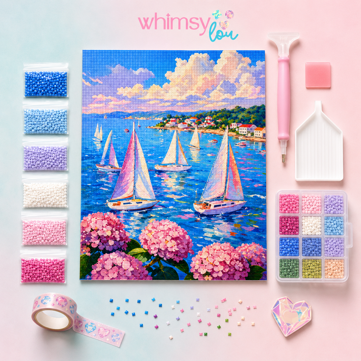 Coastal Hydrangea Harbor – Diamond Art Kit (50x60cm, Square Drill)