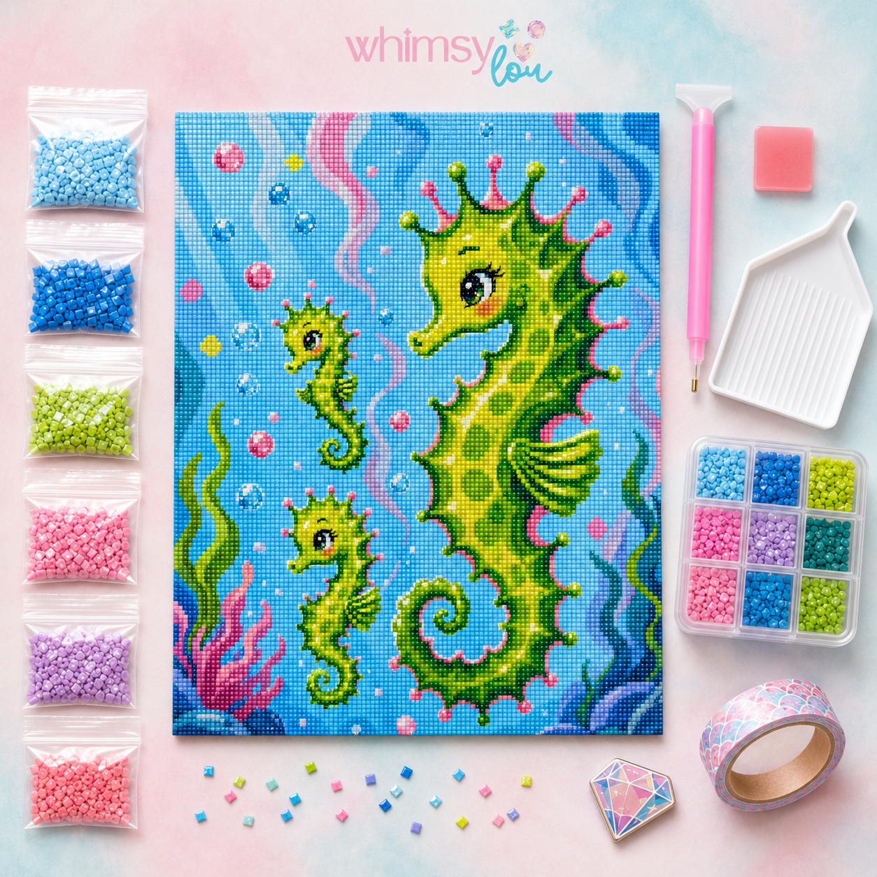 Seahorse Princess Cove- Diamond Art Kit (40x50cm, Square Drill)