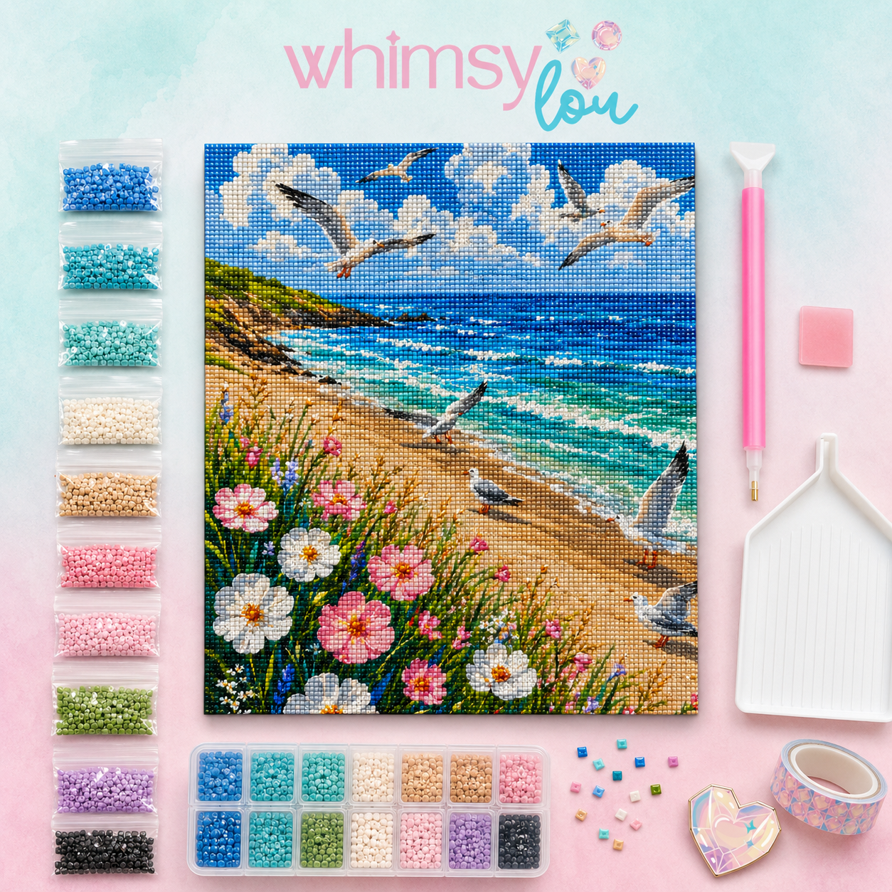 Seagull Shoreline- Diamond Art Kit (40x50cm, Square Drill)