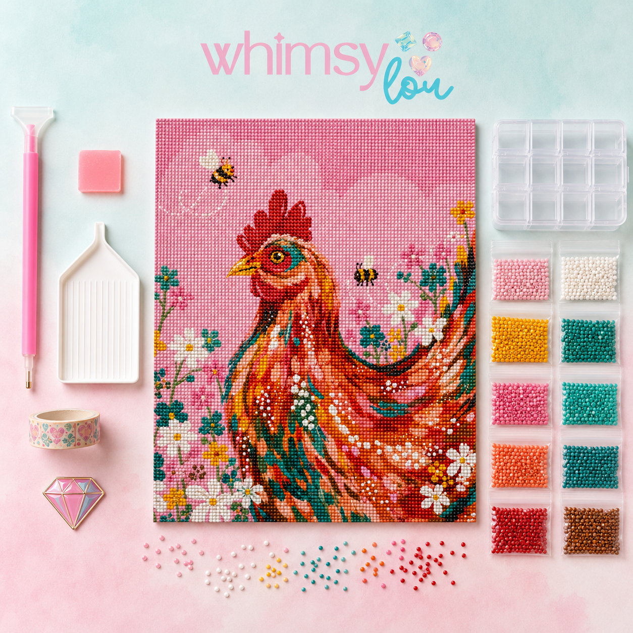 Garden Party Rooster - Diamond Art Kit (40x50cm, Round Drill)