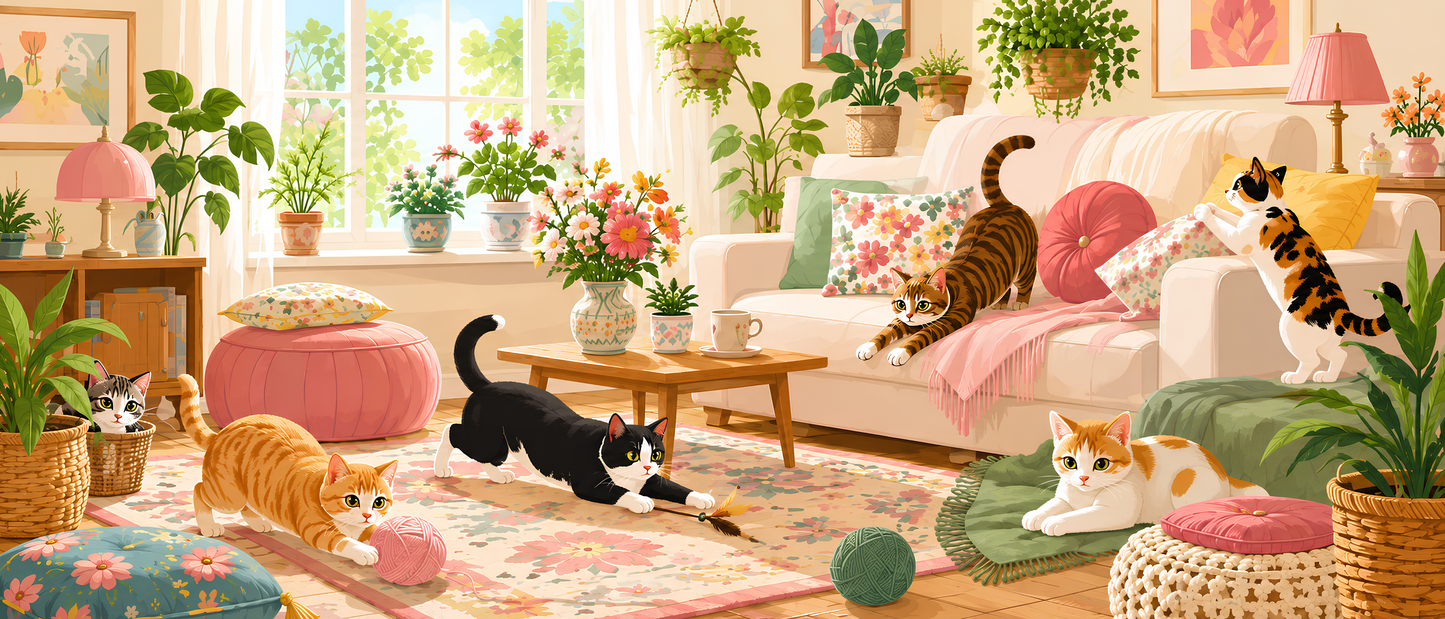 Cozy Cats at Home- Diamond Art Kit (140x60cm, Round Drill)