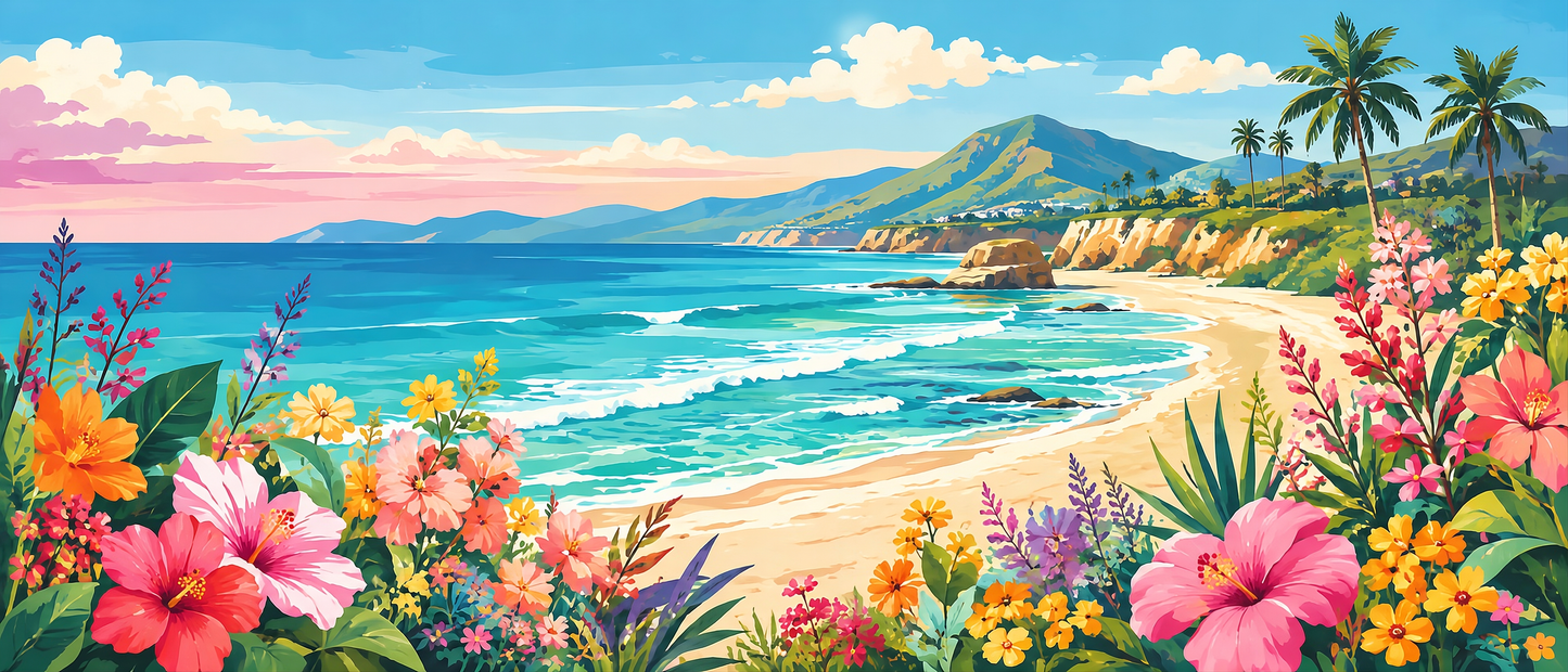Flowering Coastal Escape Extra Wide- Diamond Art Kit (140x60cm, Square Drill)