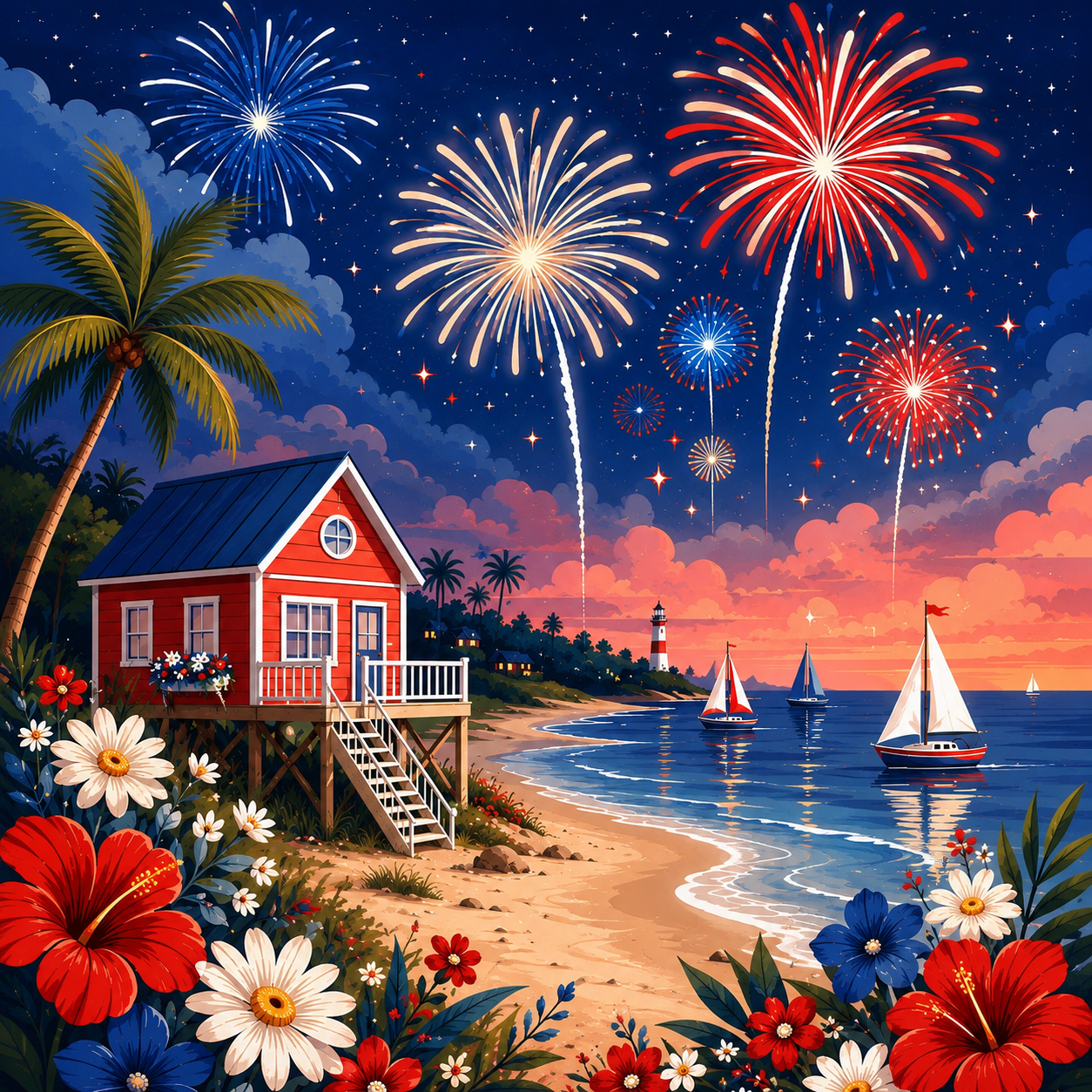 Fireworks by the Shore – Diamond Art Kit (100x100cm, Square Drill)