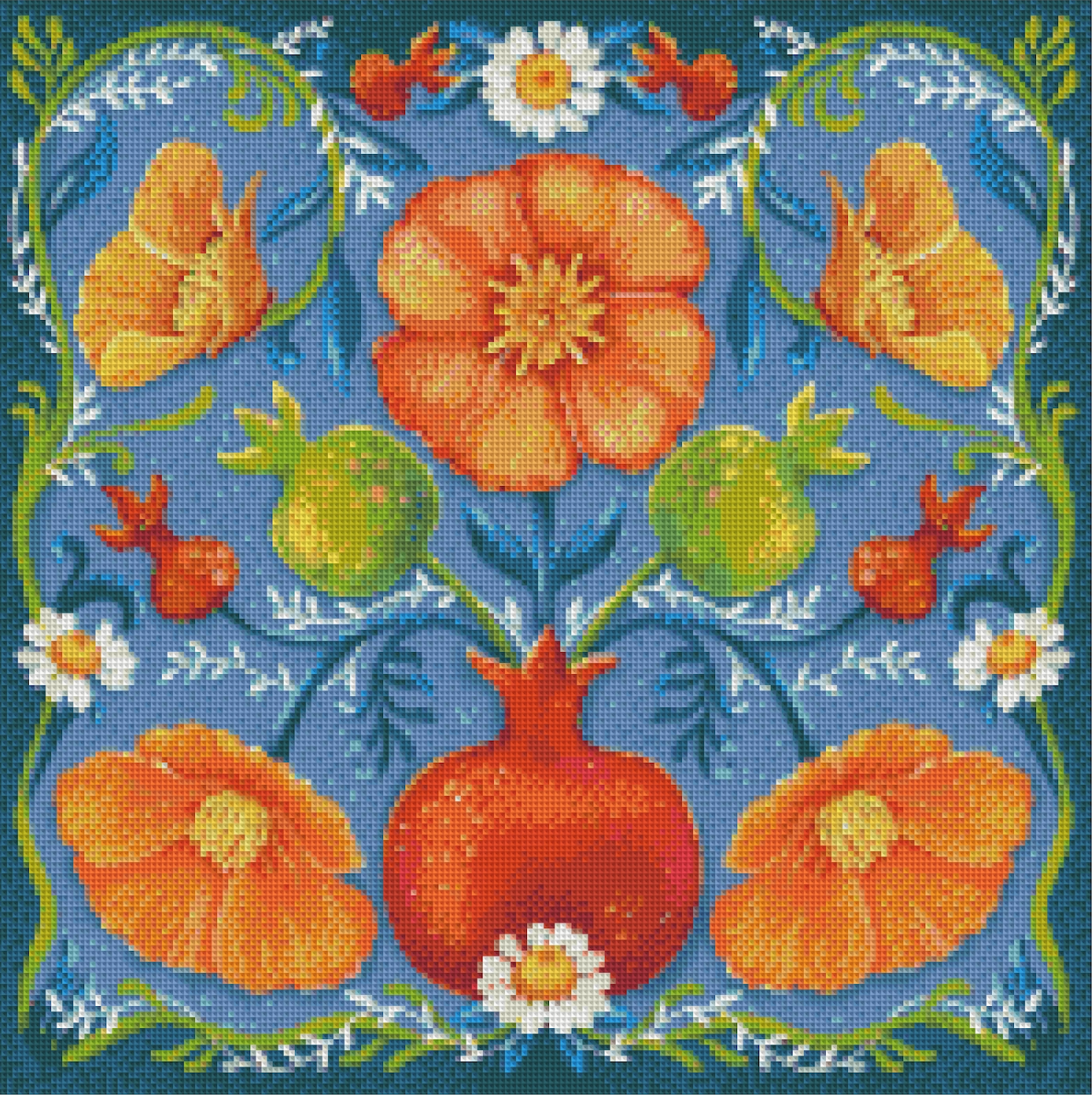 Poppies & Pomegranates by Olga Akbarova – Diamond Art Kit (50x50cm, Square Drill)