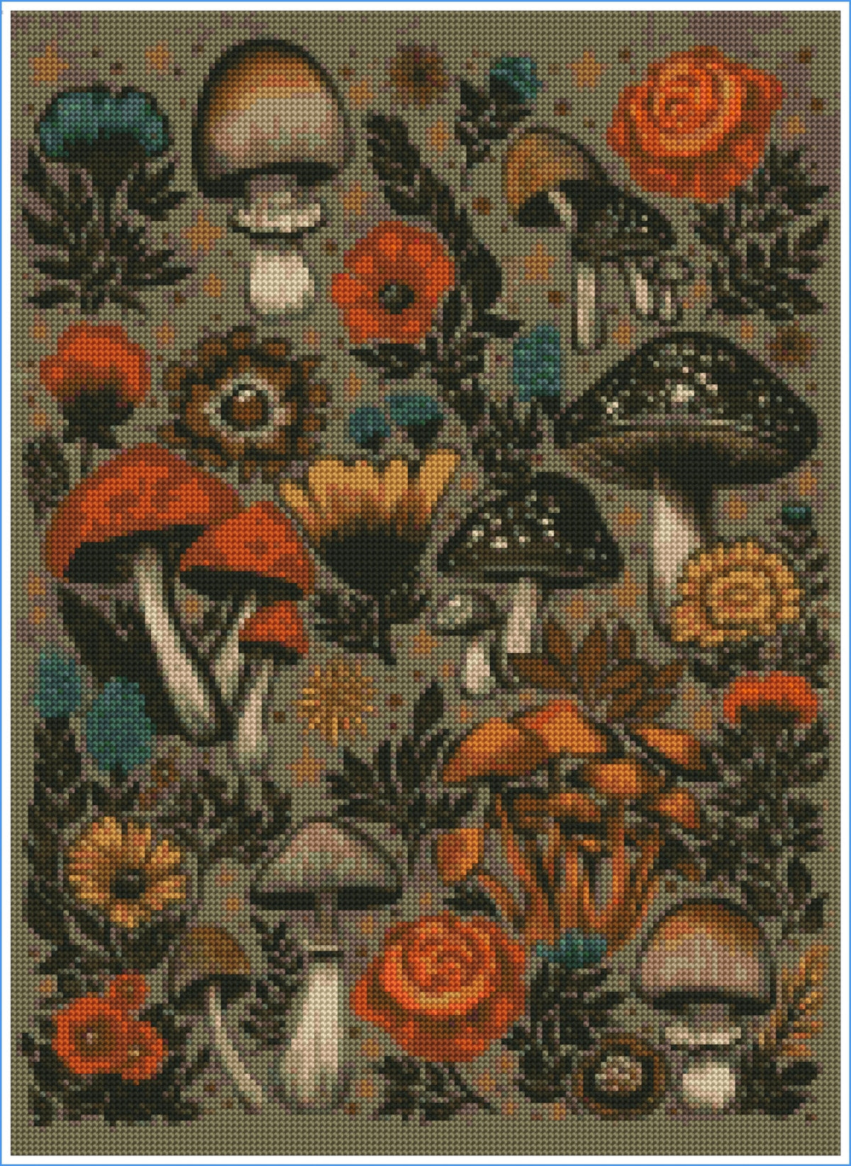Mushrooms & Marigolds by Lisa D Art Designs – Diamond Art Kit (40x55cm, Square Drill)