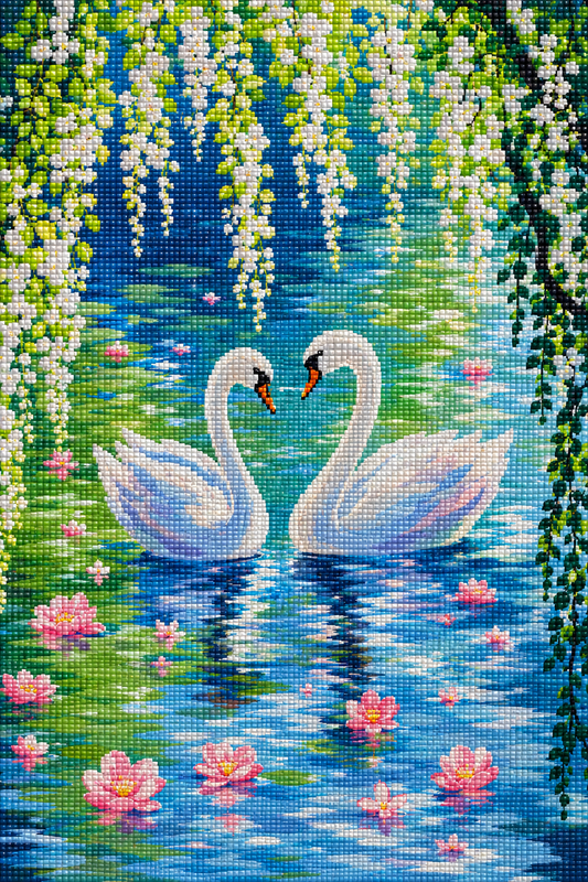 Swans & Waterlilies- Diamond Art Kit (40x60cm, Square Drill)