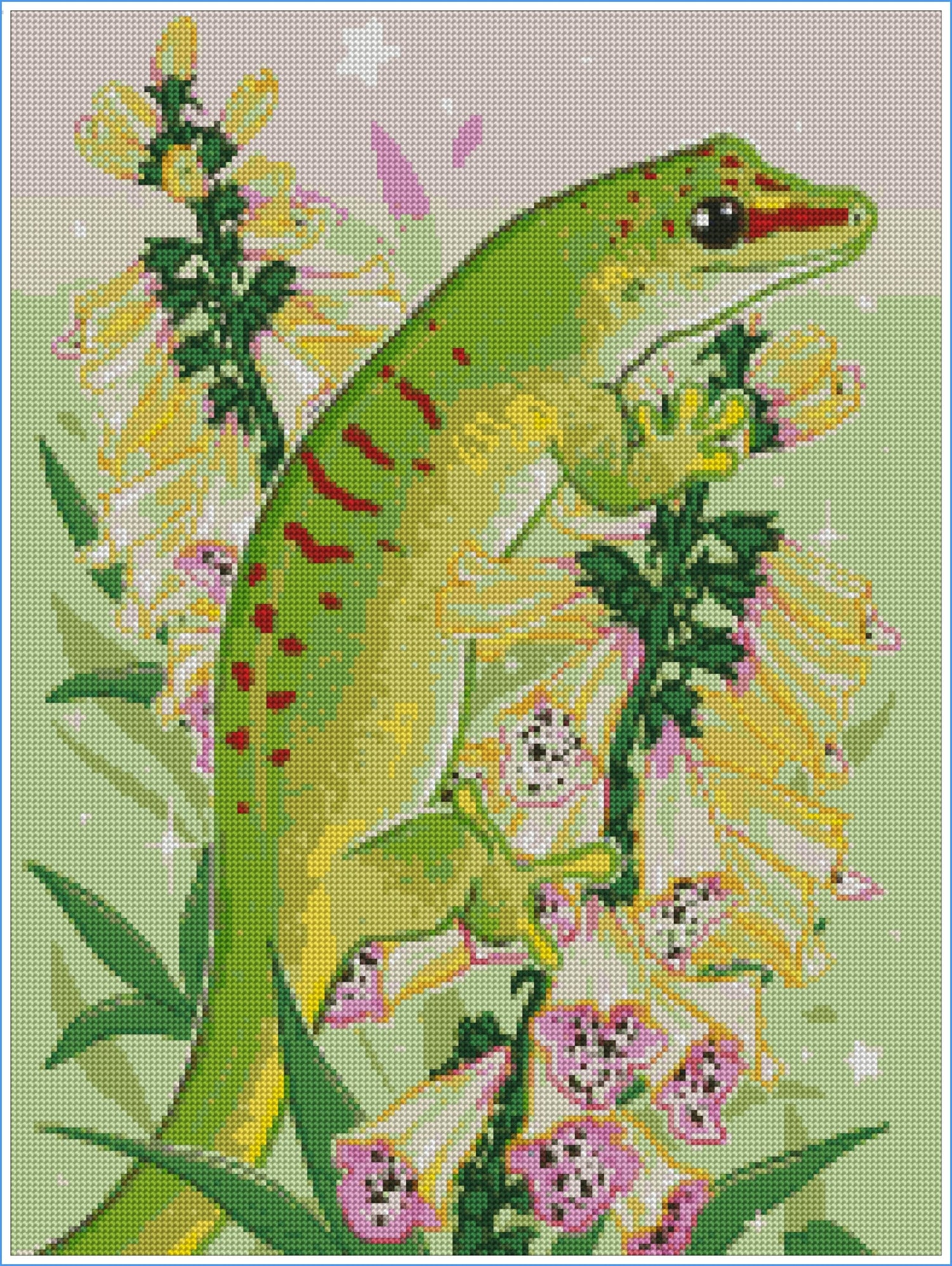 Foxglove Day Gecko by Angelxbeans- Diamond Art Kit (45x60cm, Round Drill)