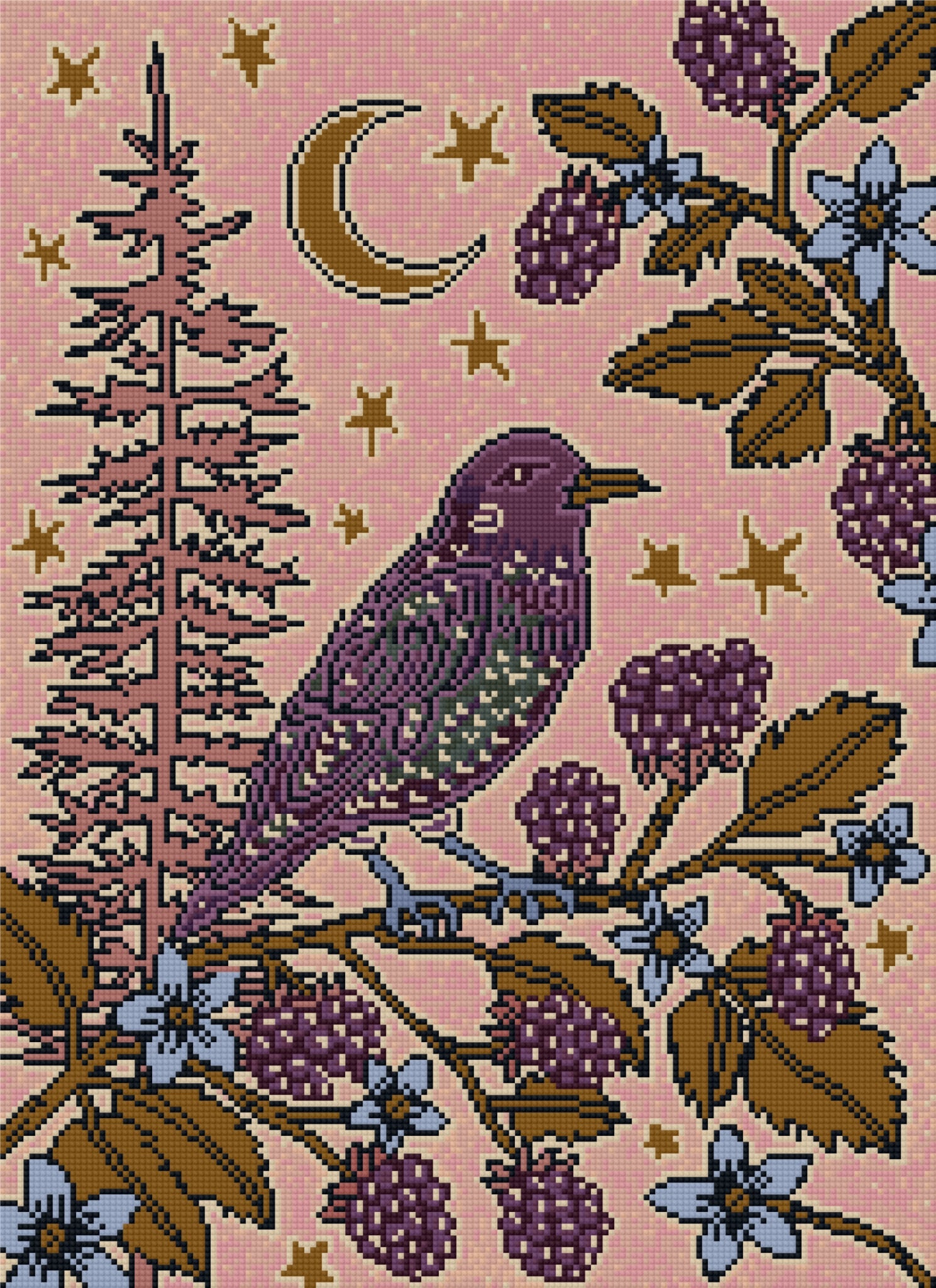 Moonlit Starling by Andrea Lobell- Diamond Art Kit (40x55cm Square Drill) Hand Rendered