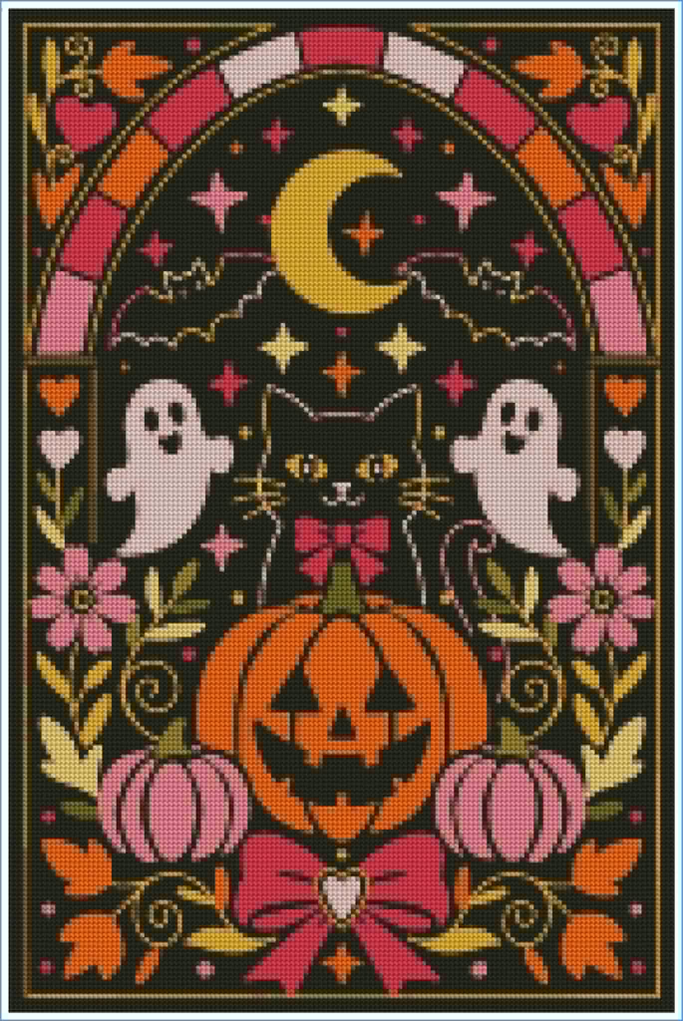 Pink Halloween Stained Glass by Textile Bakery – Diamond Art Kit (40x60cm)