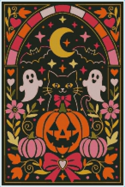 Pink Halloween Stained Glass by Textile Bakery – Diamond Art Kit (40x60cm)