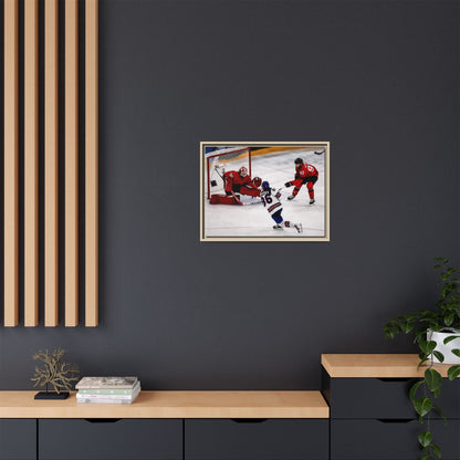 Hockey Hughes Goal Matte Canvas Framed Print — Action Shot Wall Art for Fans