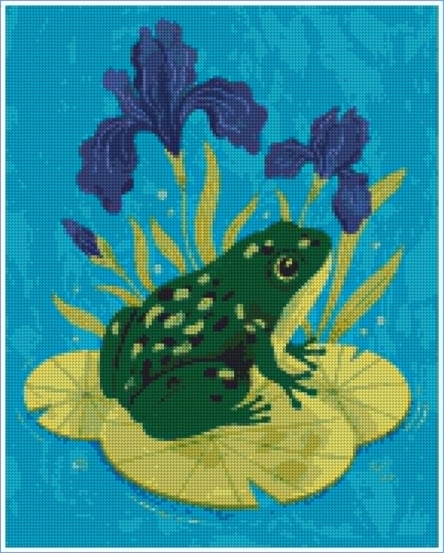 Frog & Blue Irises-Art by Leysan Shayak- Diamond Art Kit (40x50cm, Square Drill)