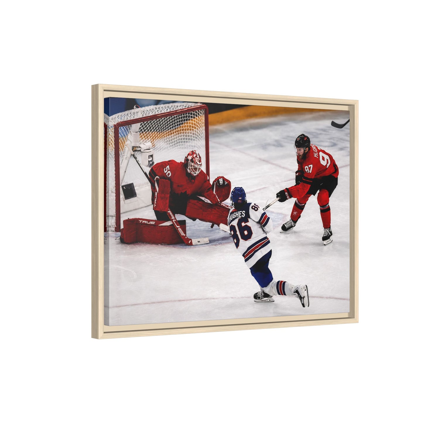 Hockey Hughes Goal Matte Canvas Framed Print — Action Shot Wall Art for Fans