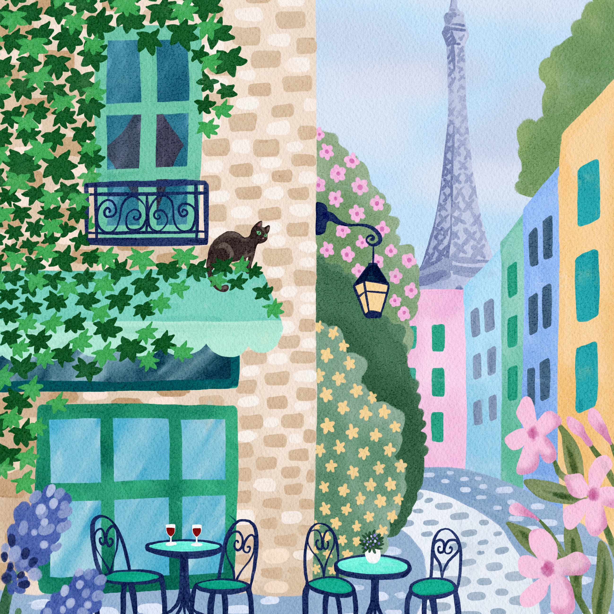 Parisian Café by Olenka Studio- Diamond Art Kit (50x70cm, Square Drill)