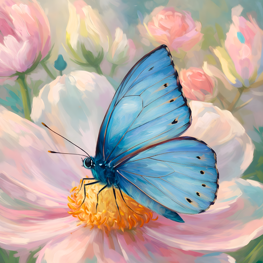 Softlight Blue Butterfly - Diamond Painting Kit (40x40cm, Round Drill)
