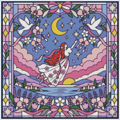 Pink Clouding Star Girl by Textile Bakery – Diamond Art Kit (50x50cm)