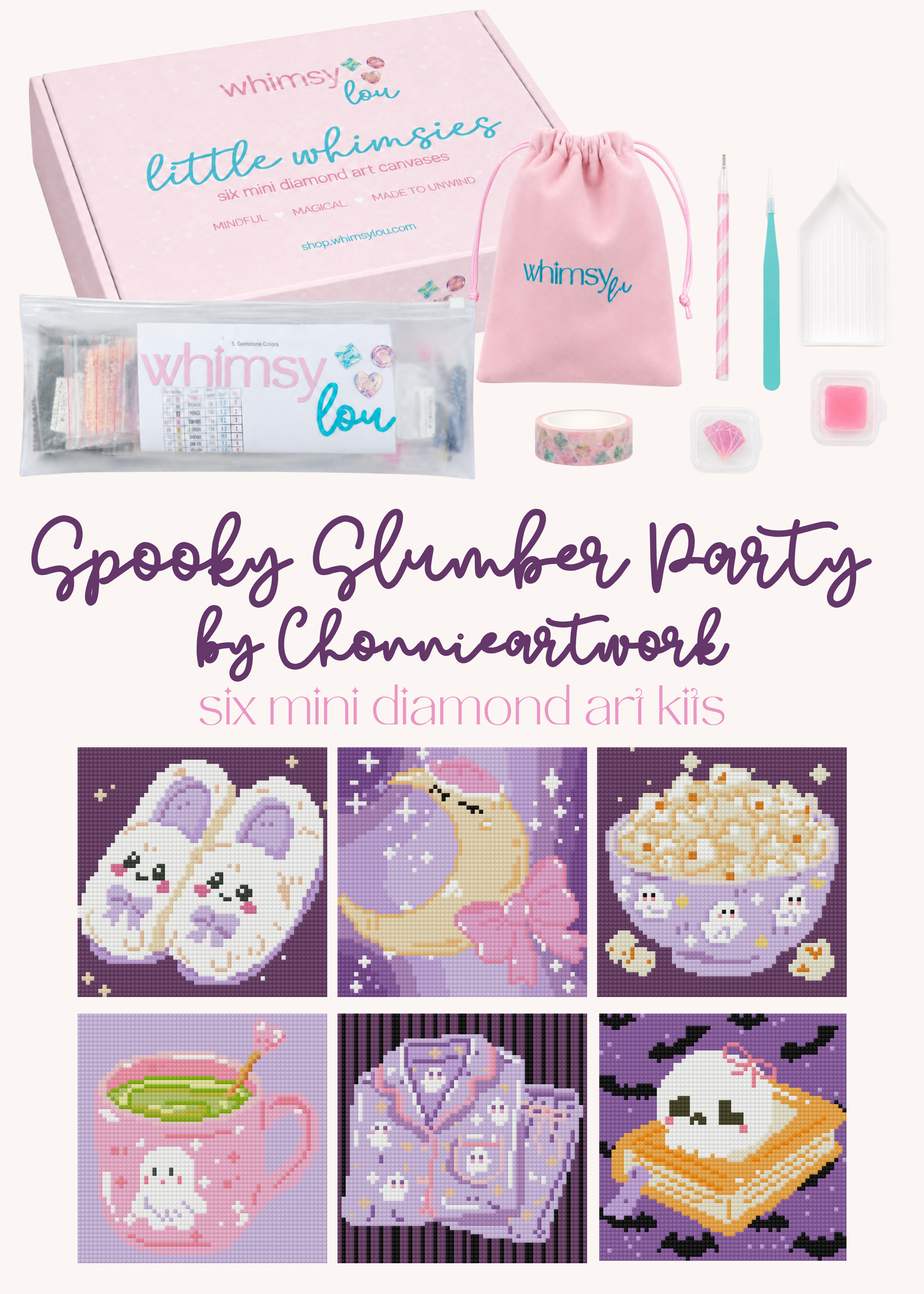 Spooky Slumber Party by Chonnieartwork – little whimsies Mini Diamond Art Set