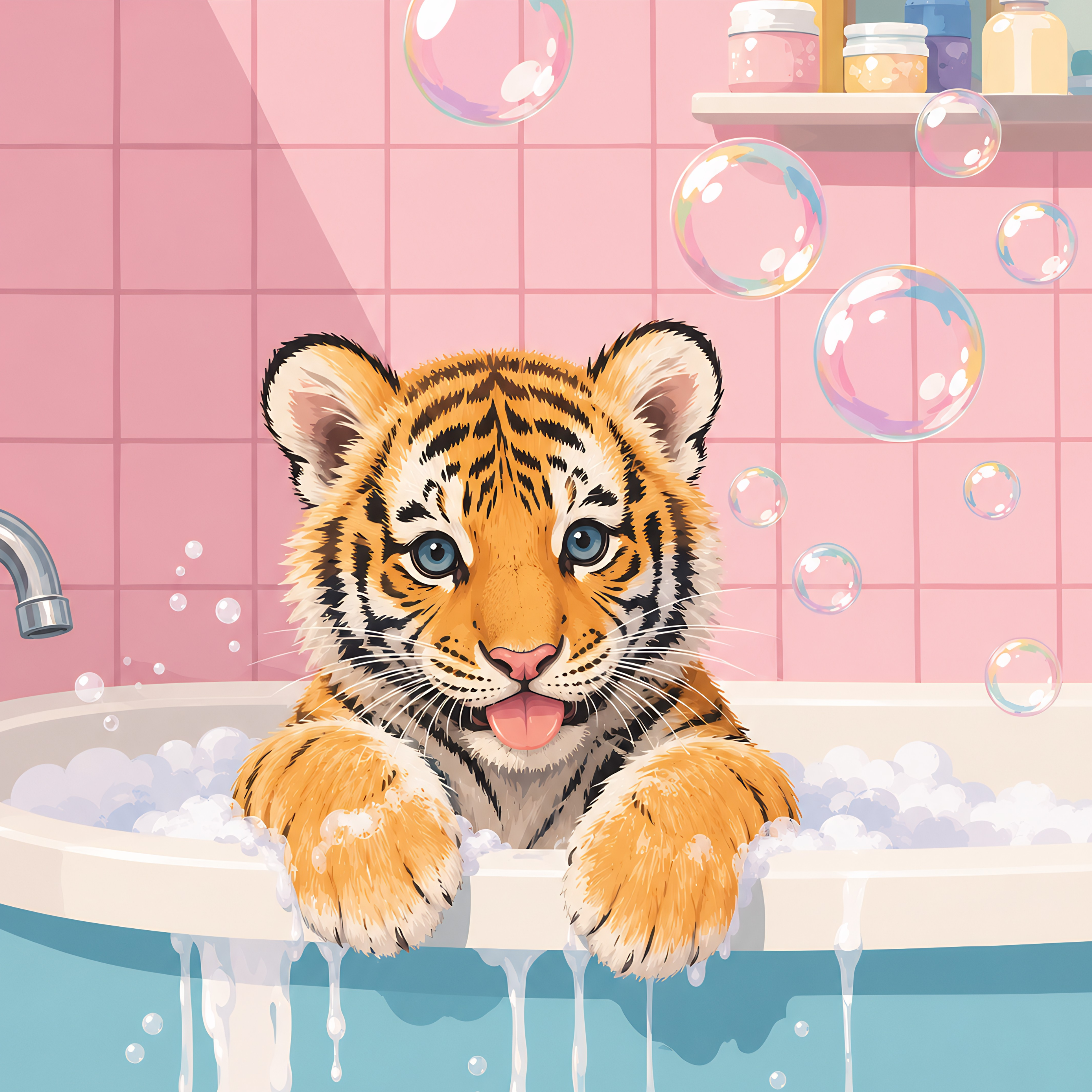 Bubble Bath Tiger- Diamond Art Kit (50x60cm, Square Drill)
