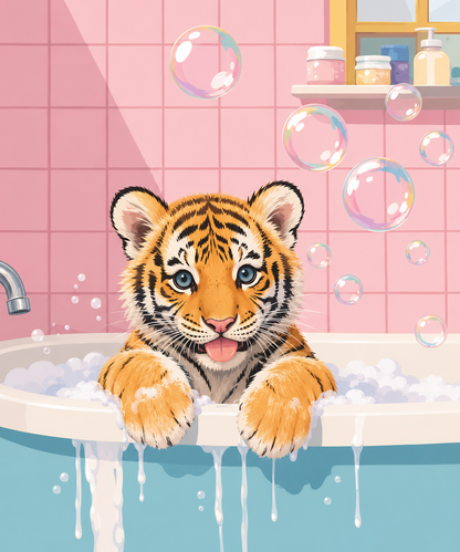 Bubble Bath Tiger- Diamond Art Kit (50x60cm, Square Drill)
